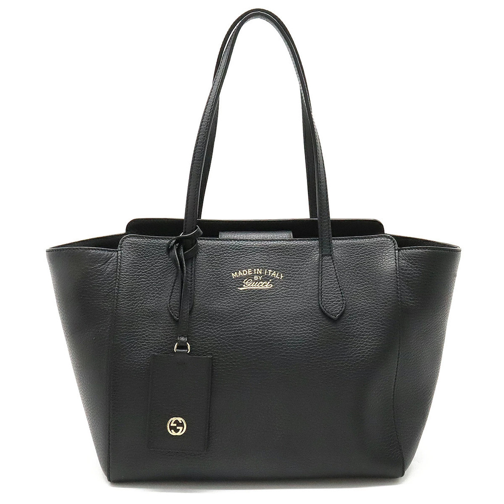 Gucci Swing Tote Bag Shoulder Hobo Carry Leather Black